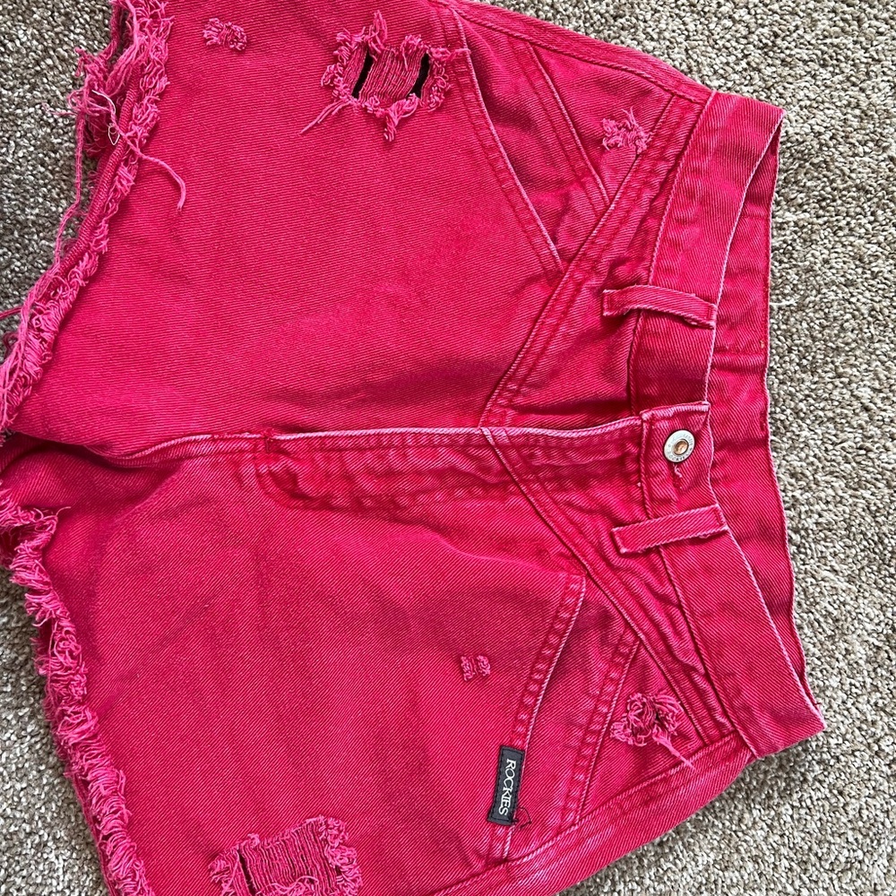 Rockies Vibrant Red Distressed Jean Shorts